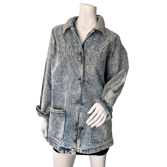 Vintage 80s Acid Washed Denim Studded Jacket Desire By Arlene - Picture 1 of 12